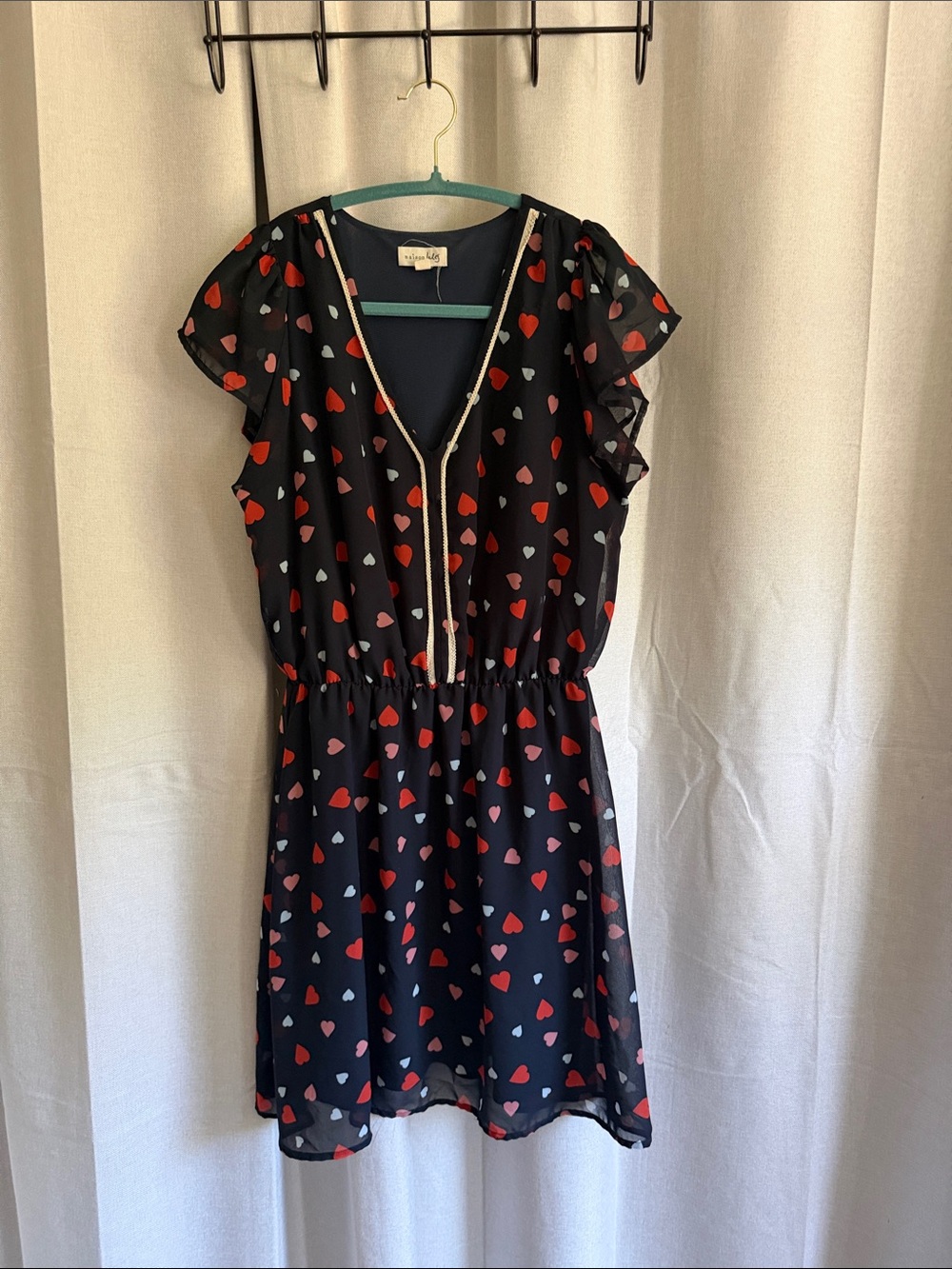 Maison Jules Black Chiffon Dress with Red & Pink Heart Print